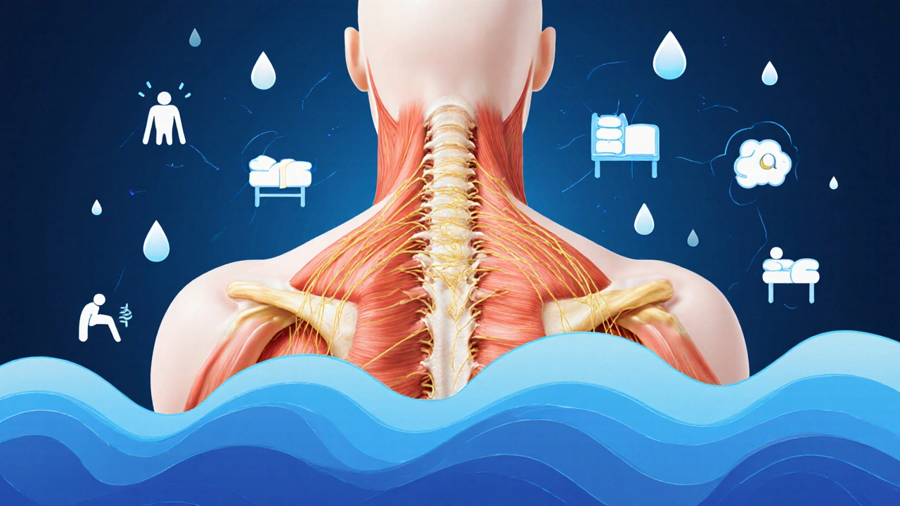 Koncepční obrázek těla s energií, která se uvolňuje po pravidelných masážích.