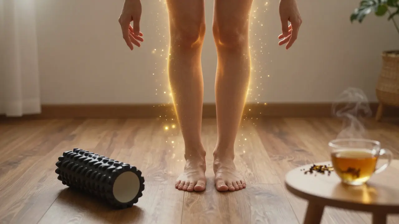 Osoba stojí v ranním světle, obklopena září symbolizující obnovu energie a uvolnění.