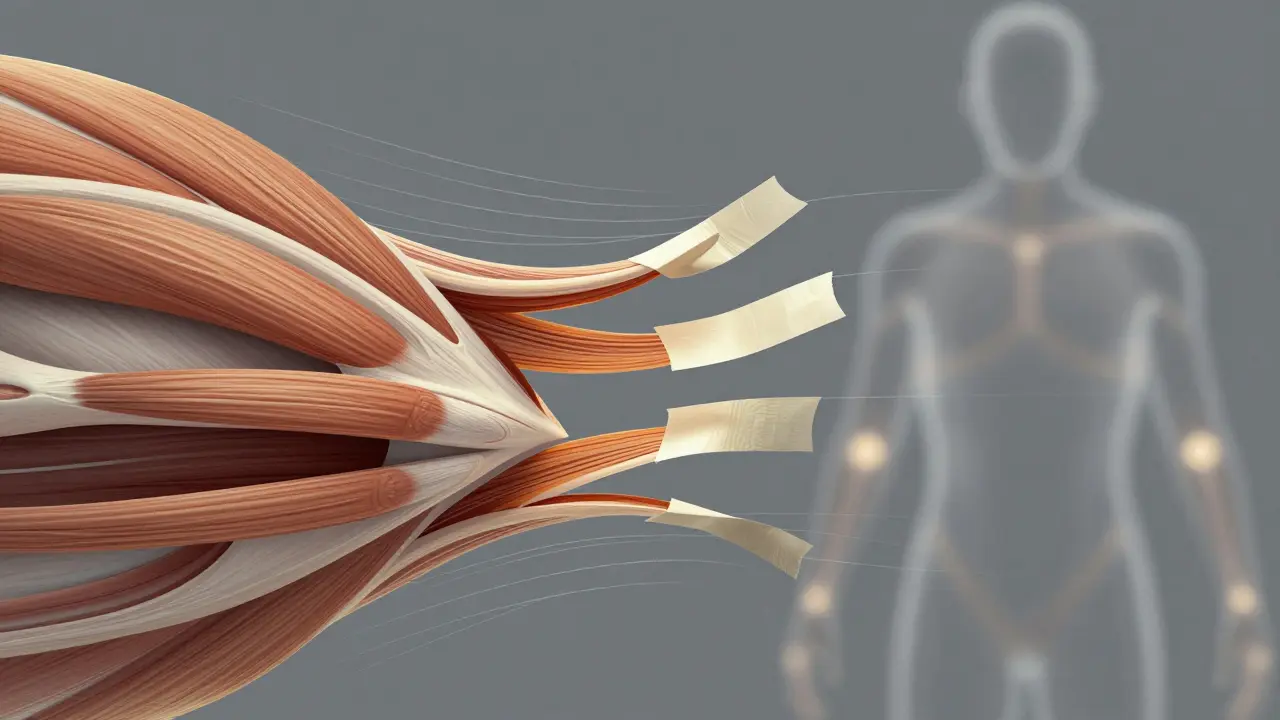 Abstraktní znázornění oddělování tkaní a uvolnění svalových adhezí.