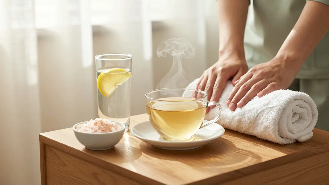 Domácí rituál s vodou, čajem a solí pro udržení relaxace po masáži.