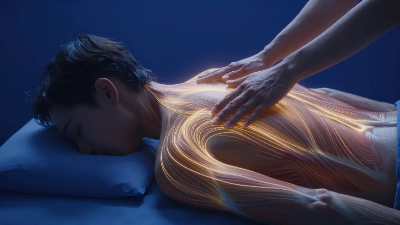 Konceptuální znázornění uvolňování svalů a proudění lymfy v těle.